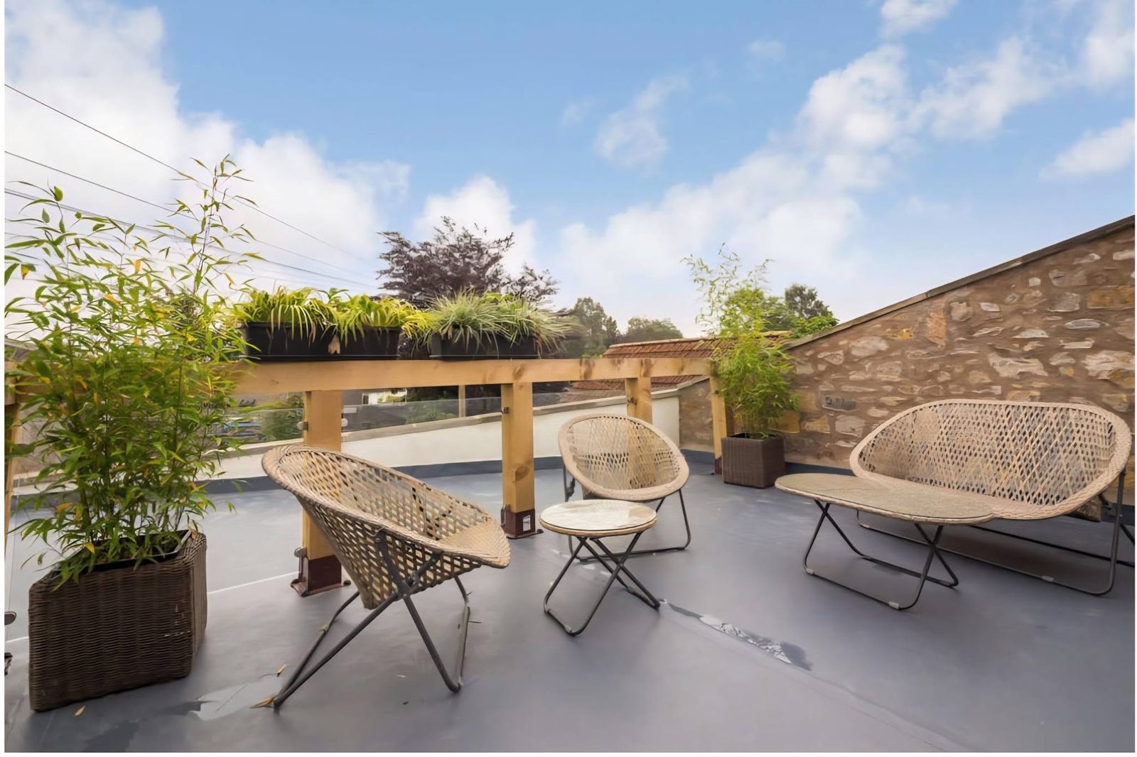 Roof terrace at redeveloped Kinross stone terrace
