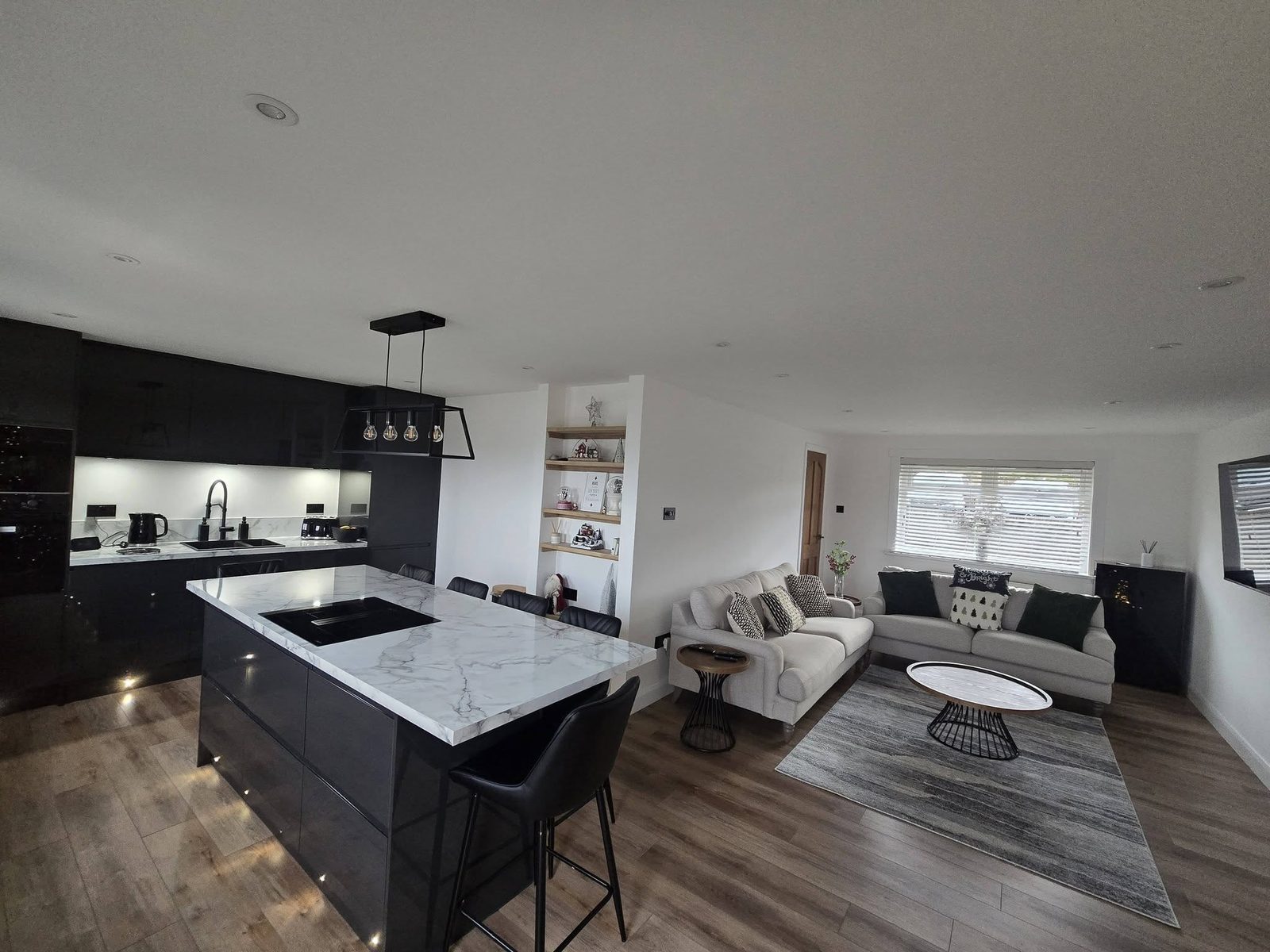 Open-plan kitchen dining and living space after conversion